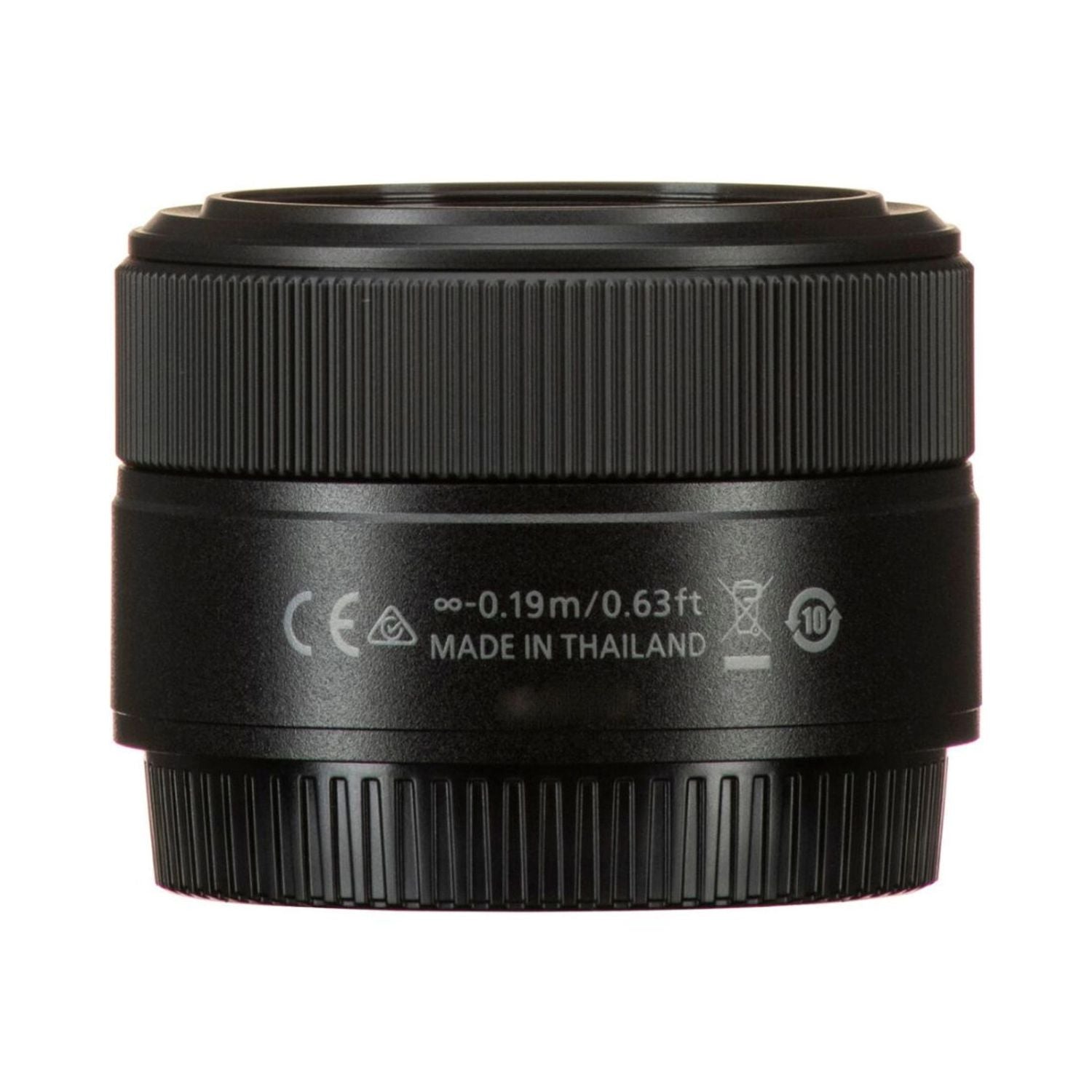 NIKKOR 28mm f/2.8 lens back, textured rings and certification markings