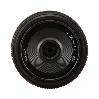 NIKKOR 28mm f/2.8 lens top view, glass elements and 28mm/2.8 scale