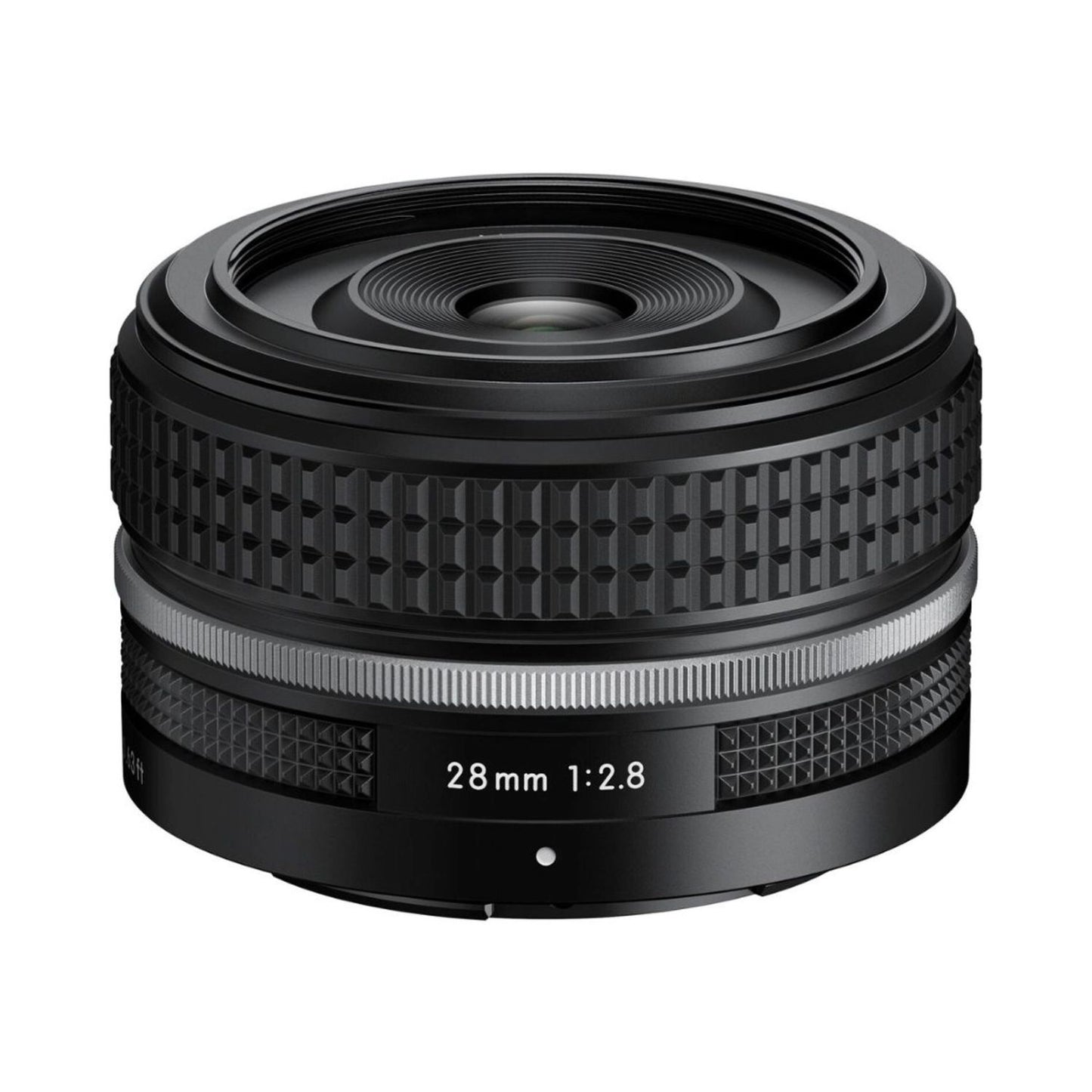 28mm f/2.8 SE lens front with textured grip ring and engraved focal info