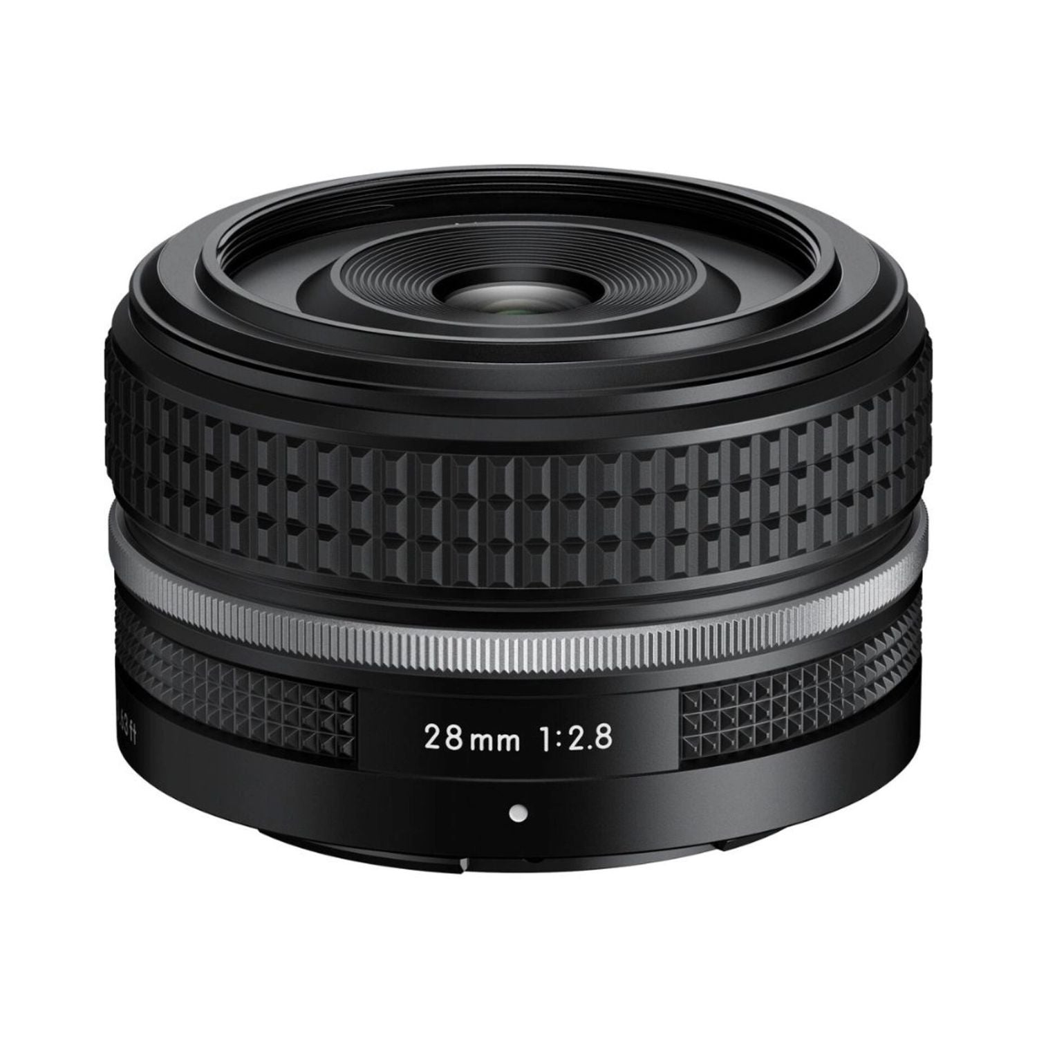 28mm f/2.8 SE lens front with textured grip ring and engraved focal info