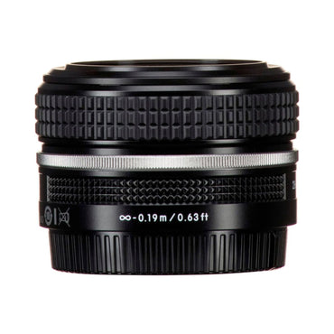 28mm f/2.8 SE lens side view with distance scale markings and ribbed focus ring
