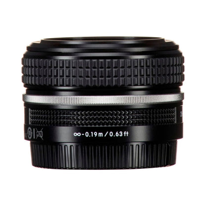 28mm f/2.8 SE lens side view with distance scale markings and ribbed focus ring