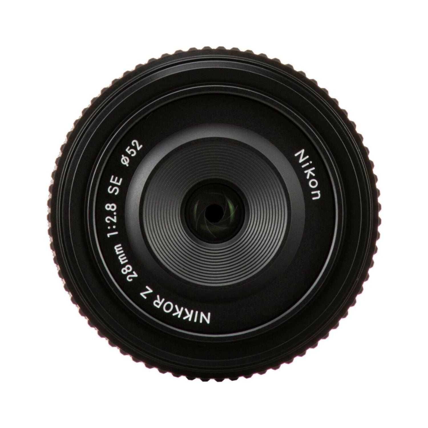 28mm f/2.8 SE lens top view with NIKKOR Z branding and glass aperture
