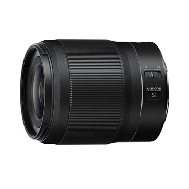 NIKKOR Z 35mm f/1.8 S lens, black side view with A-M switch and NIKKOR S label