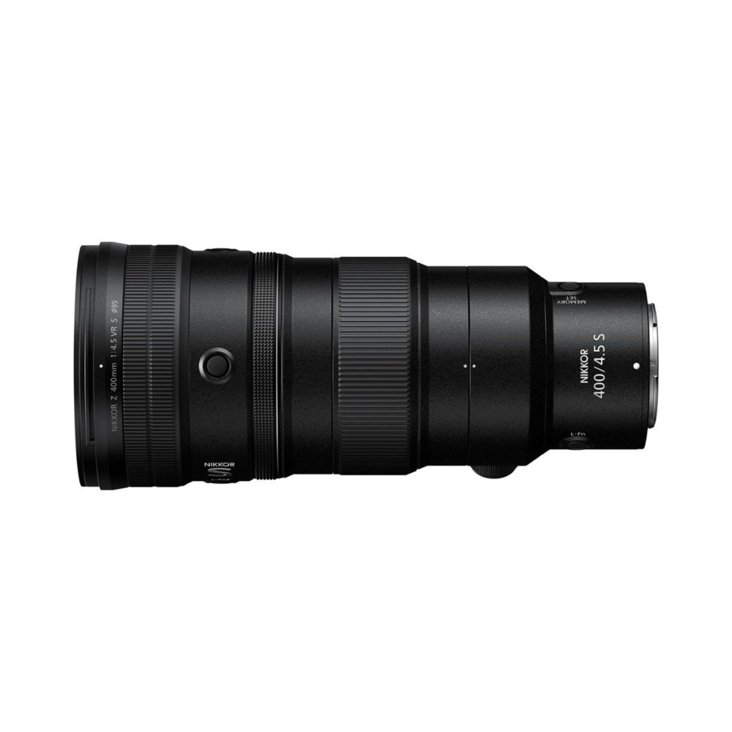 NIKKOR Z 400mm f/4.5 VR S, Seitenansicht mit Bedienelementen am Objektiv