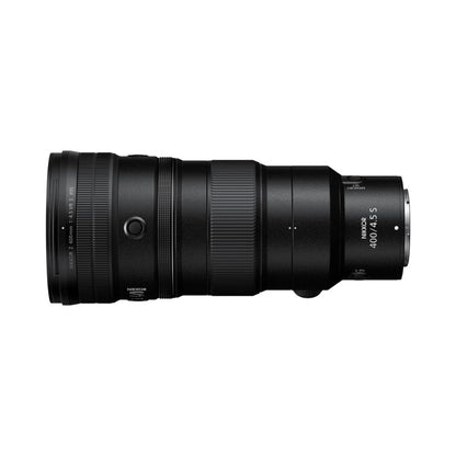 NIKKOR Z 400mm f/4.5 VR S, Seitenansicht mit Bedienelementen am Objektiv