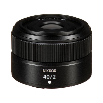 NIKKOR Z 40mm f/2 lens, black front with NIKKOR marking and glass element