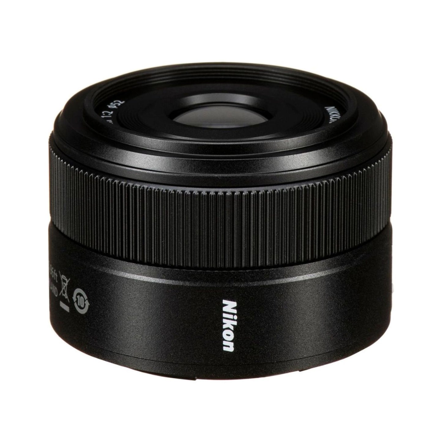 NIKKOR Z 40mm f/2 lens, black rear showing NIKON logo and control ring