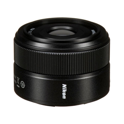 NIKKOR Z 40mm f/2 lens, black rear showing NIKON logo and control ring