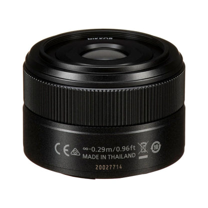 NIKKOR Z 40mm f/2 lens, black back with specifications text and markings