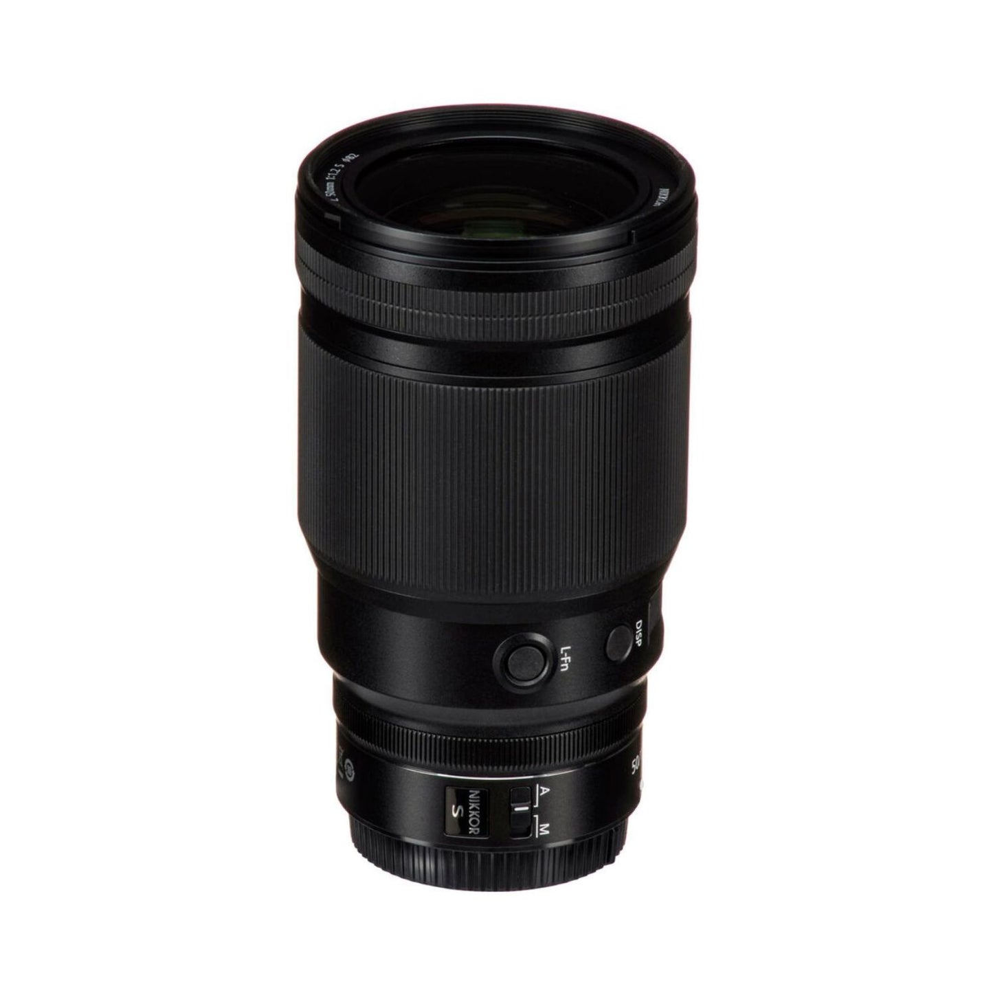 Black Nikon Z 50mm f/1.2 S lens side with control dial and buttons