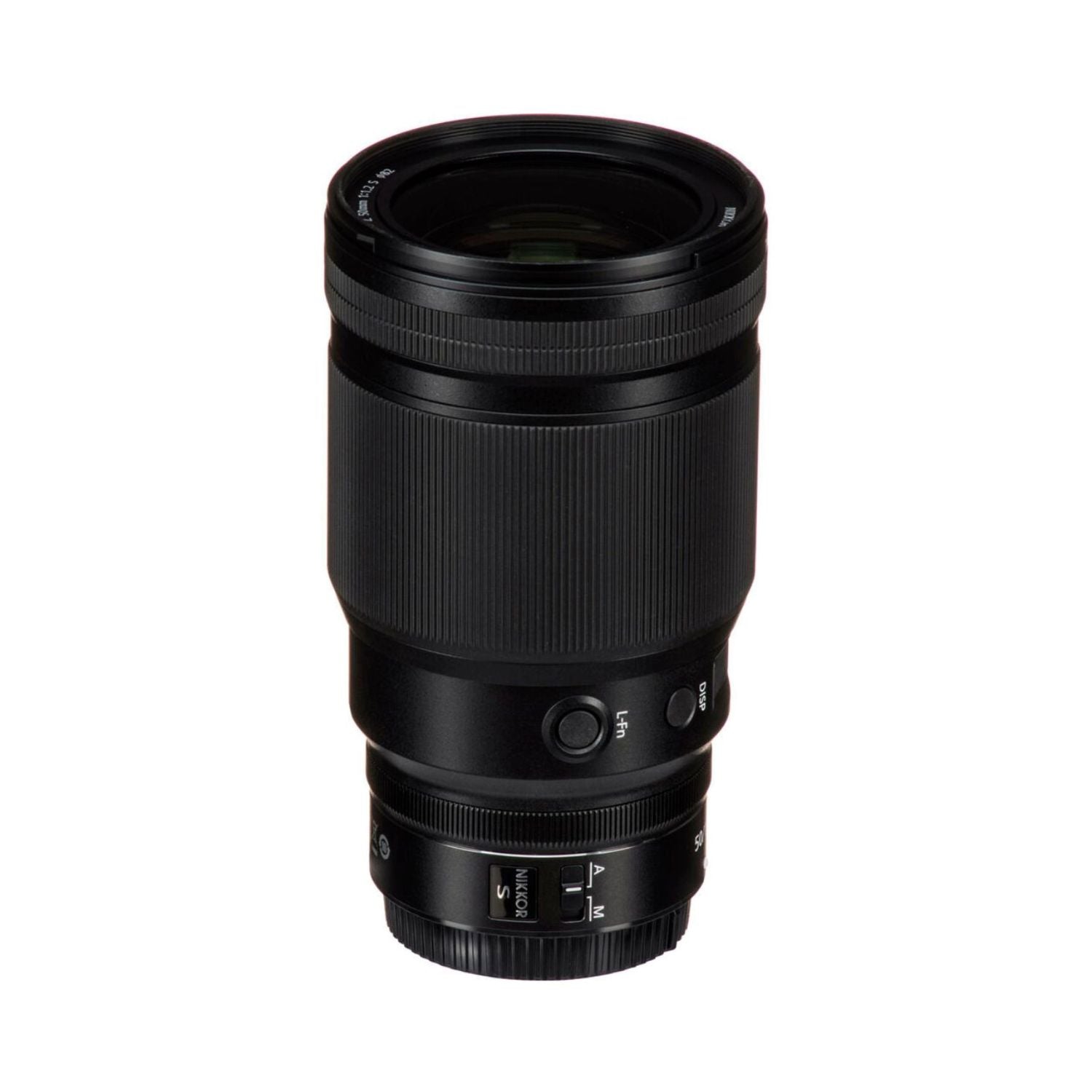 Black Nikon Z 50mm f/1.2 S lens side with control dial and buttons