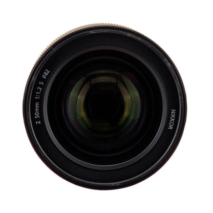 Front view of NIKKOR Z 50mm f/1.2 S lens showing glass elements