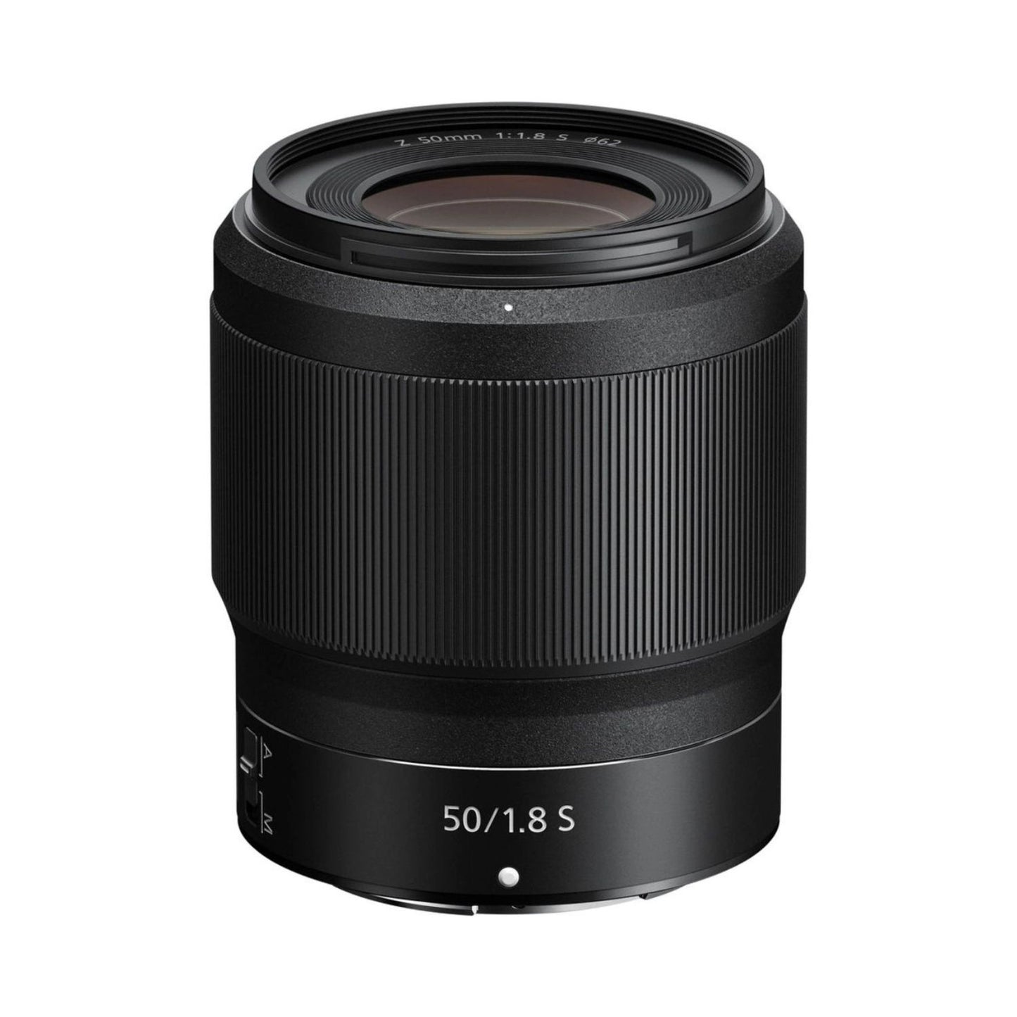 NIKKOR Z 50mm f/1.8 S lens with textured black barrel and front glass