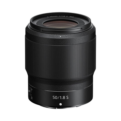 NIKKOR Z 50mm f/1.8 S lens with textured black barrel and front glass