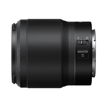 NIKKOR Z 50mm f/1.8 S lens side view with switch markings and grip knurling