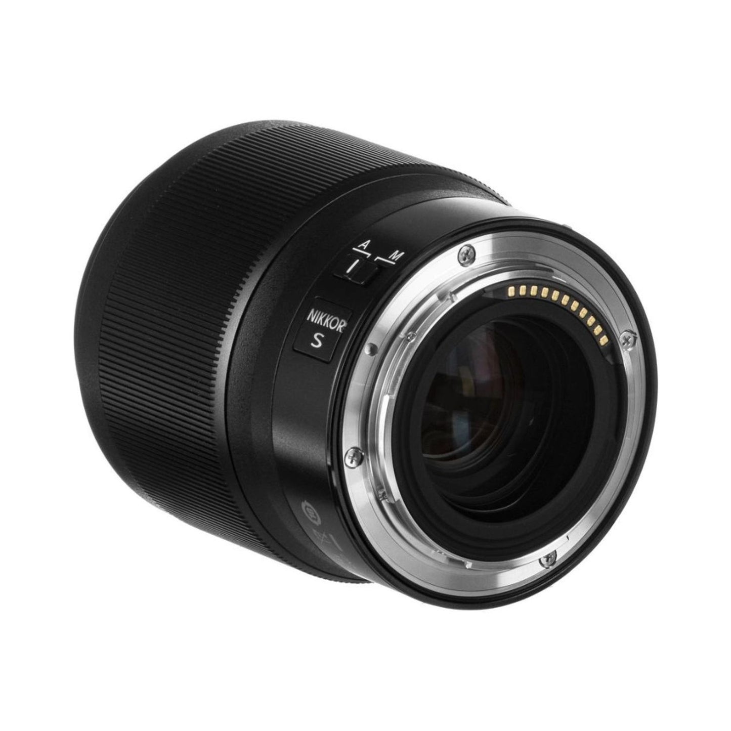 NIKKOR Z 50mm f/1.8 S lens angled view with metal mount ring