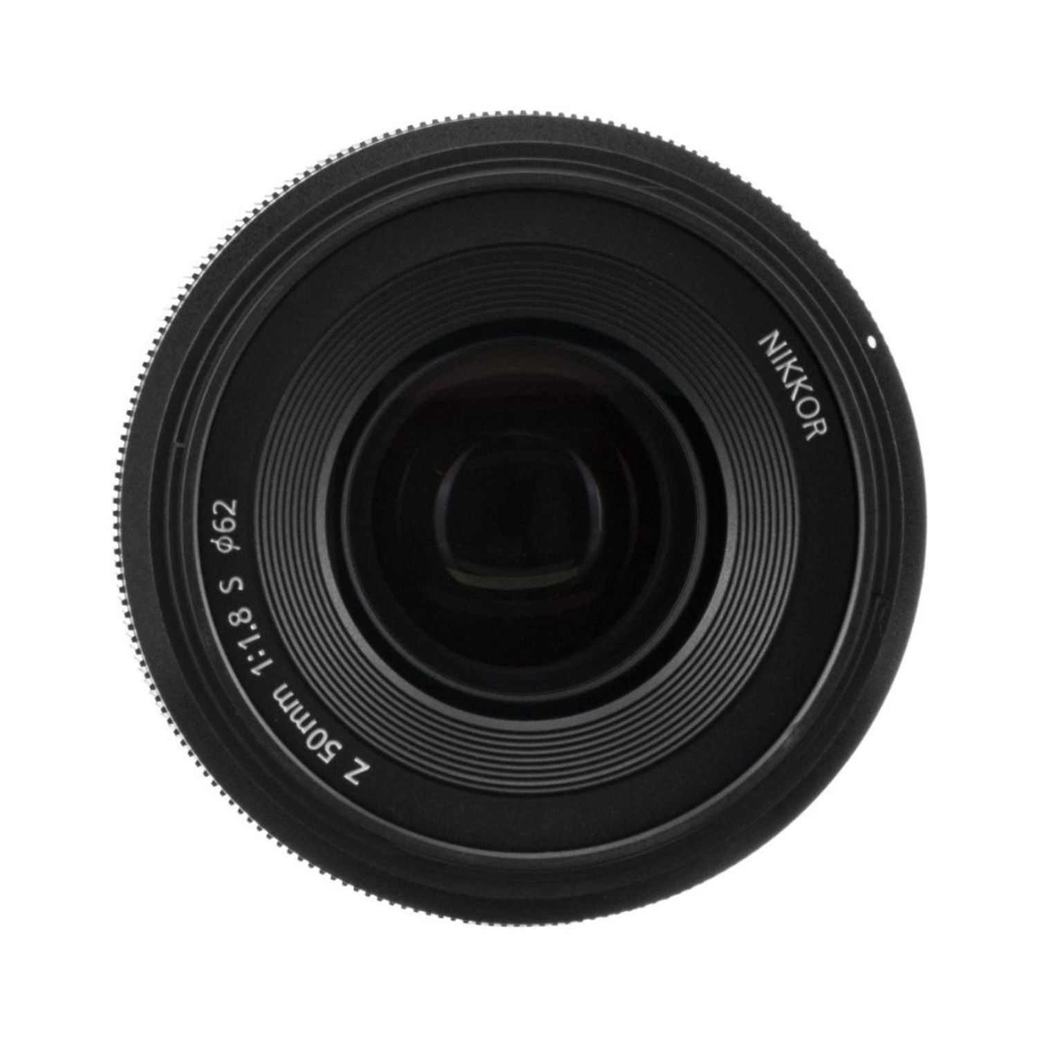 NIKKOR Z 50mm f/1.8 S lens front view showing 62mm filter threads and glass