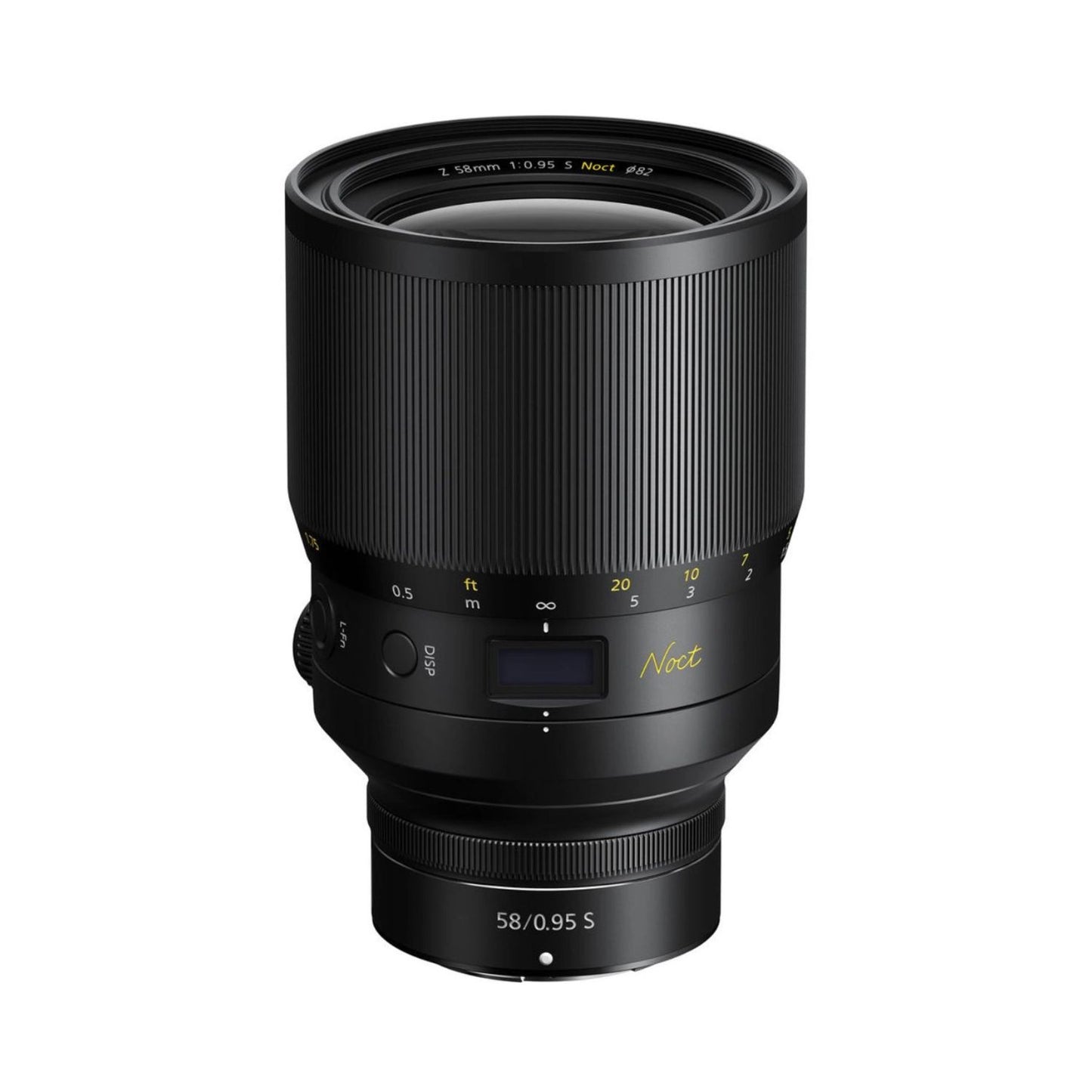 Nikon NIKKOR Z 58mm f/0.95 S Noct lens, front view with ribbed barrel