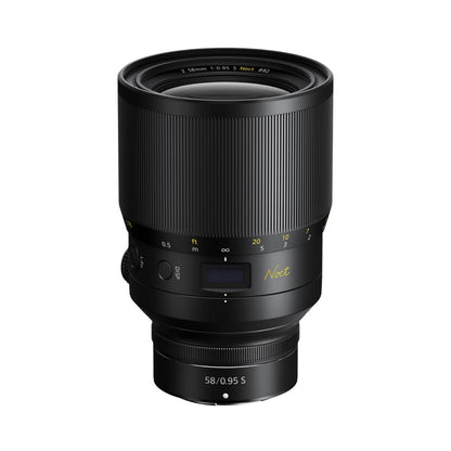 Nikon NIKKOR Z 58mm f/0.95 S Noct lens, front view with ribbed barrel