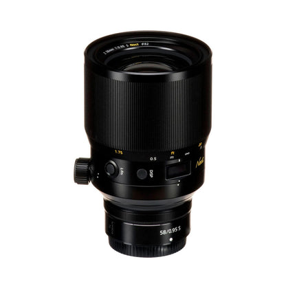 NIKKOR Z 58mm f/0.95 S Noct lens side view, distance scale and control window