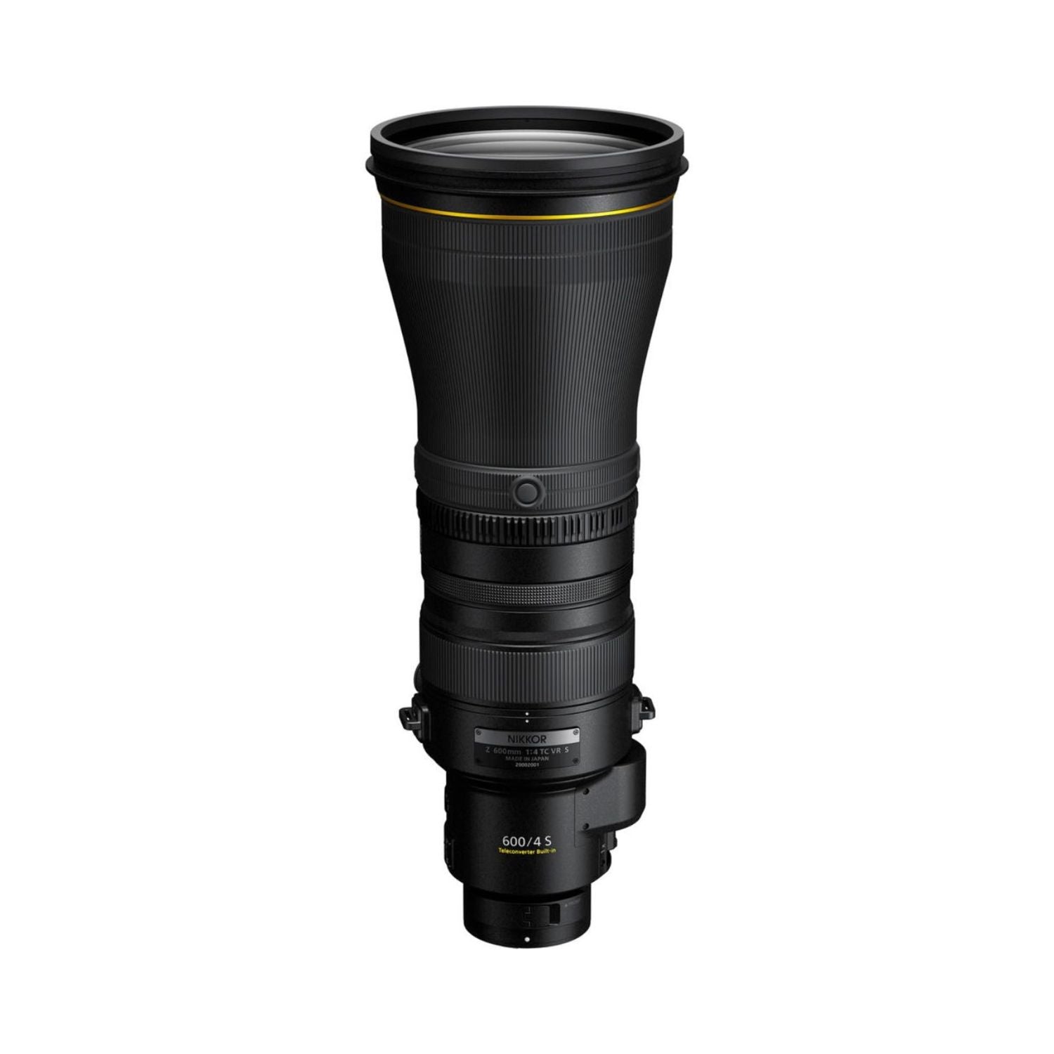 NIKKOR Z 600mm f/4 TC VR S lens, black telephoto with front glass