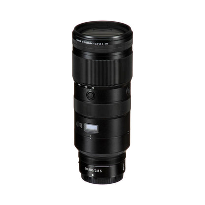 Nikon 70-200mm f/2.8 VR S Z mount lens with black zoom rings and switches