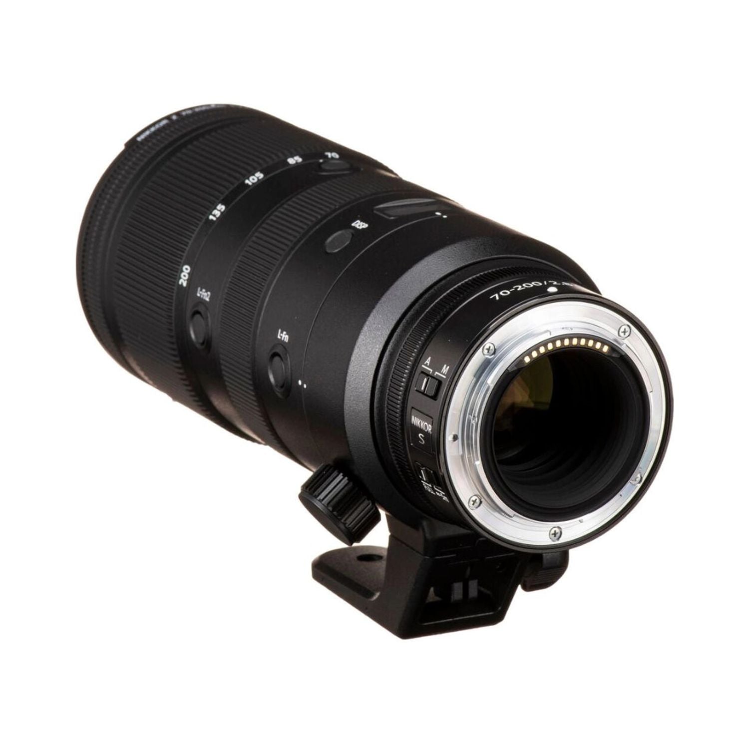 Nikon 70-200mm f/2.8 VR S lens, front glass and lens mount with tripod foot