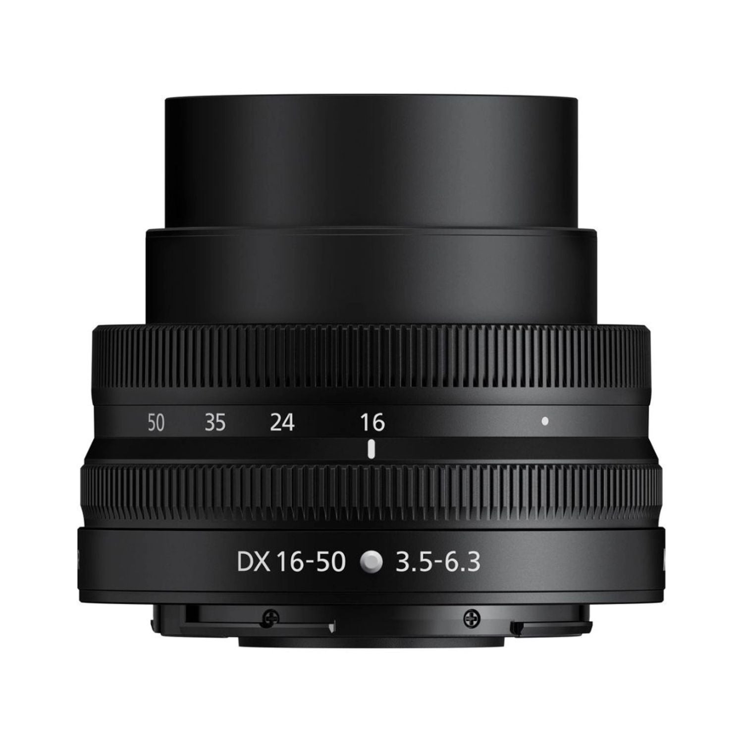 NIKKOR Z DX 16-50mm f/3.5-6.3 VR lens, side view with focal-length scale