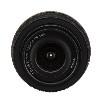 NIKKOR Z DX 16-50mm f/3.5-6.3 VR lens, front element and VR text