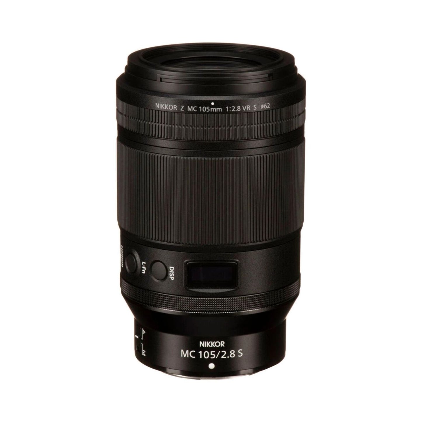 NIKKOR Z MC 105mm f/2.8 VR S Makrolinse, schwarzes Objektiv mit geriffeltem Zoom-/Fokusbereich
