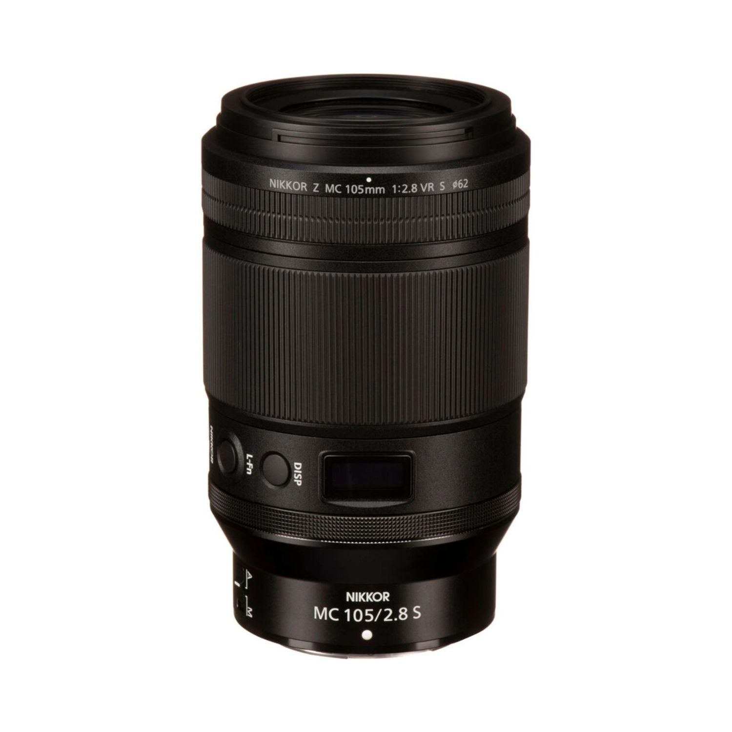 NIKKOR Z MC 105mm f/2.8 VR S Makrolinse, schwarzes Objektiv mit geriffeltem Zoom-/Fokusbereich