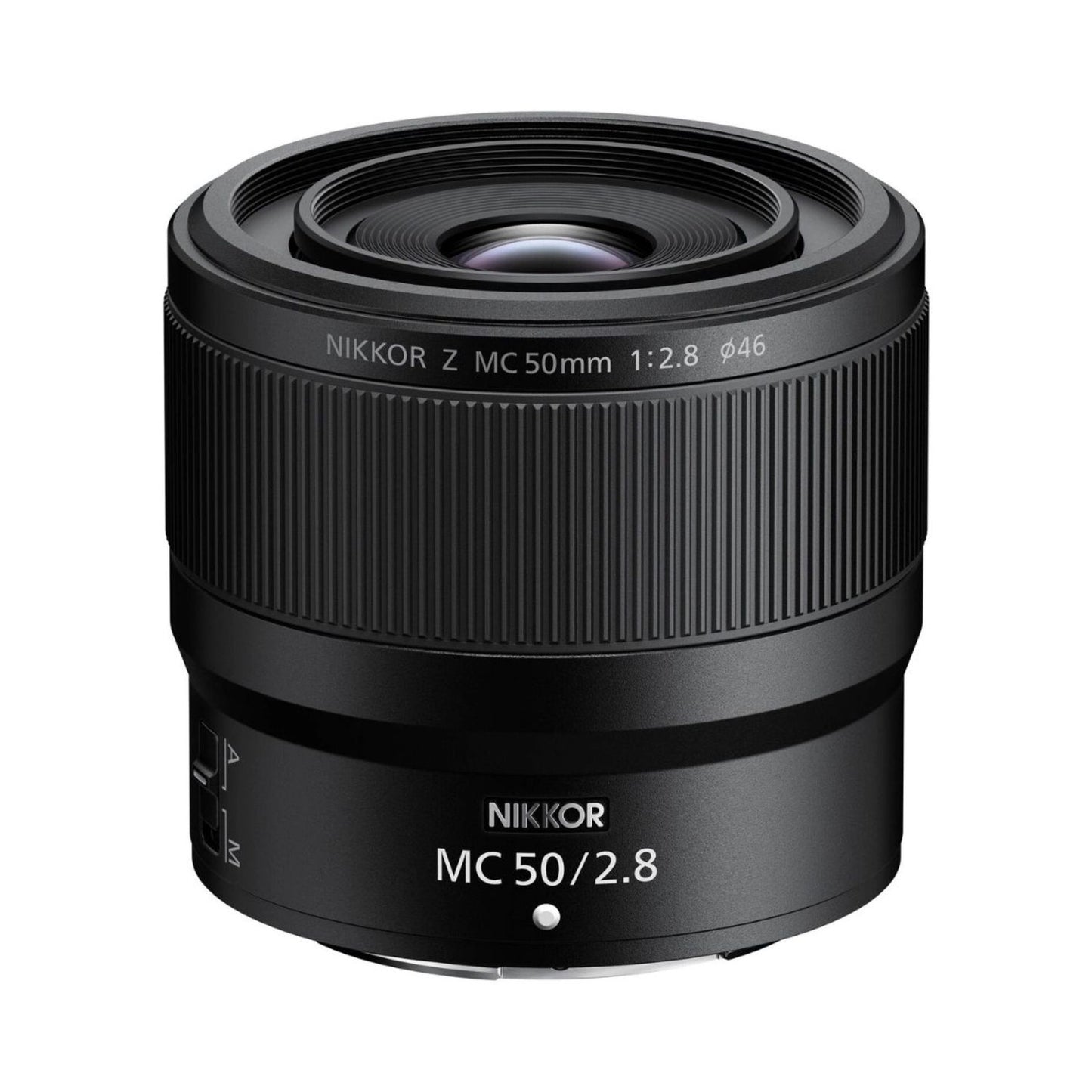 NIKKOR Z MC 50mm f/2.8 macro lens, black, textured focus ring and front inscription