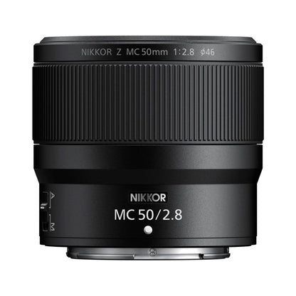 Nikon NIKKOR Z MC 50mm f/2.8 macro lens, top view with ridged zoom/focus grip