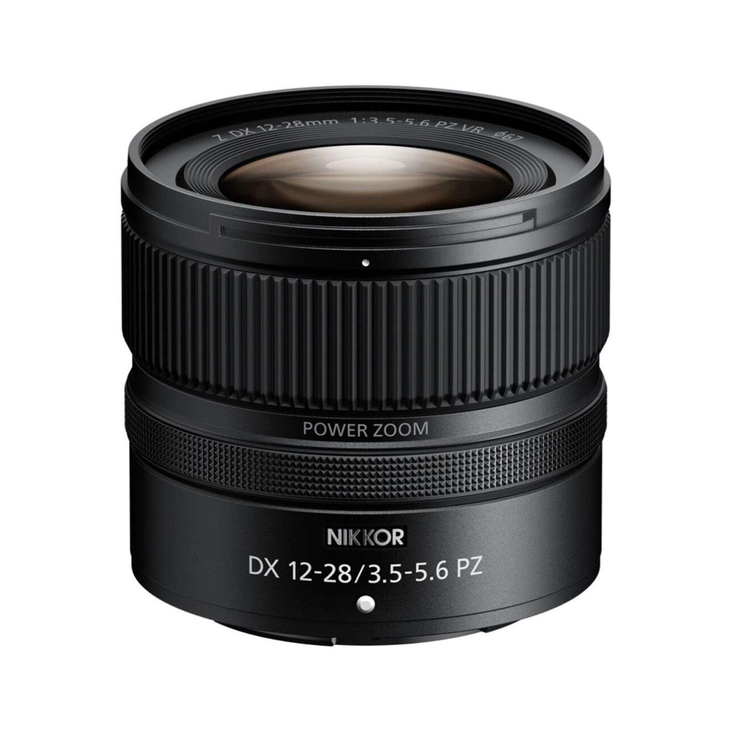 NIKKOR DX 12-28mm PZ VR power zoom lens, front element close-up