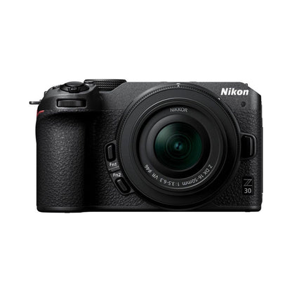 Schwarz Nikon Z30 Spiegelreflexkamera mit NIKKOR Z DX 16-50mm VR Objektiv frontal