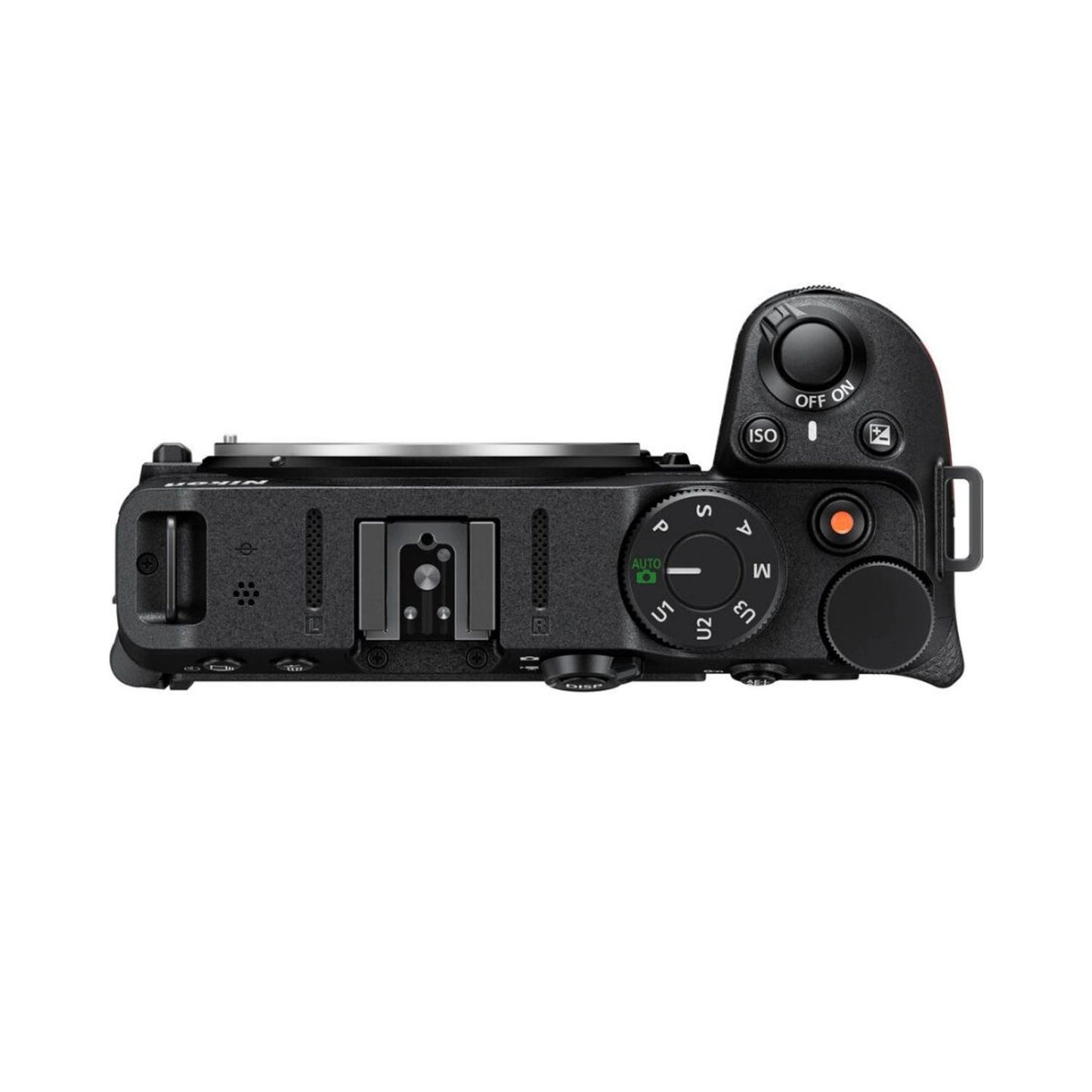Nikon Z30 mirrorless camera, top view with mode dial, ISO, and power controls