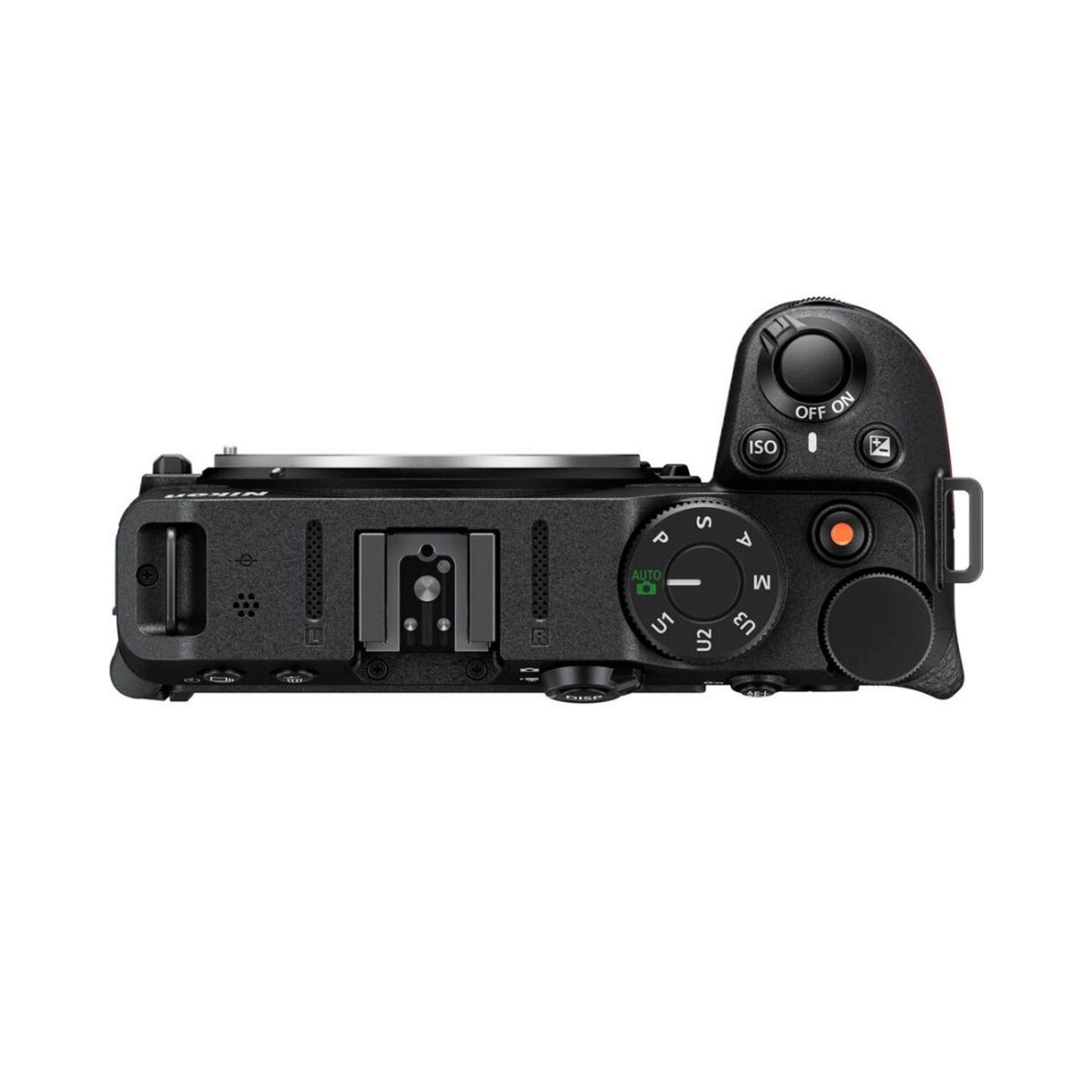 Z30 mirrorless camera top controls with mode dial and hot shoe area