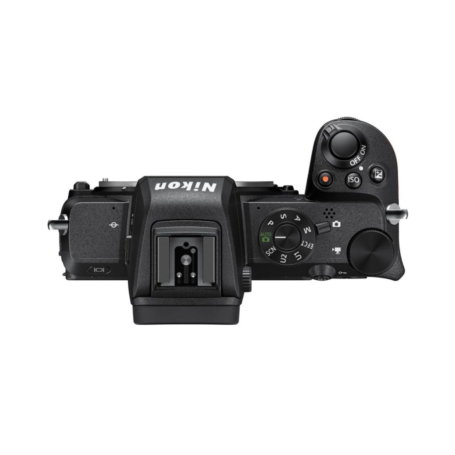 Nikon Z50 mirrorless camera top controls, mode dial and ISO selector
