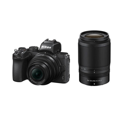 Nikon Z50 mirrorless camera with 16-50mm lens and 50-250mm telephoto lens