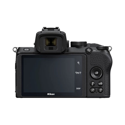 Mirrorless camera with front LCD screen and mounted lens