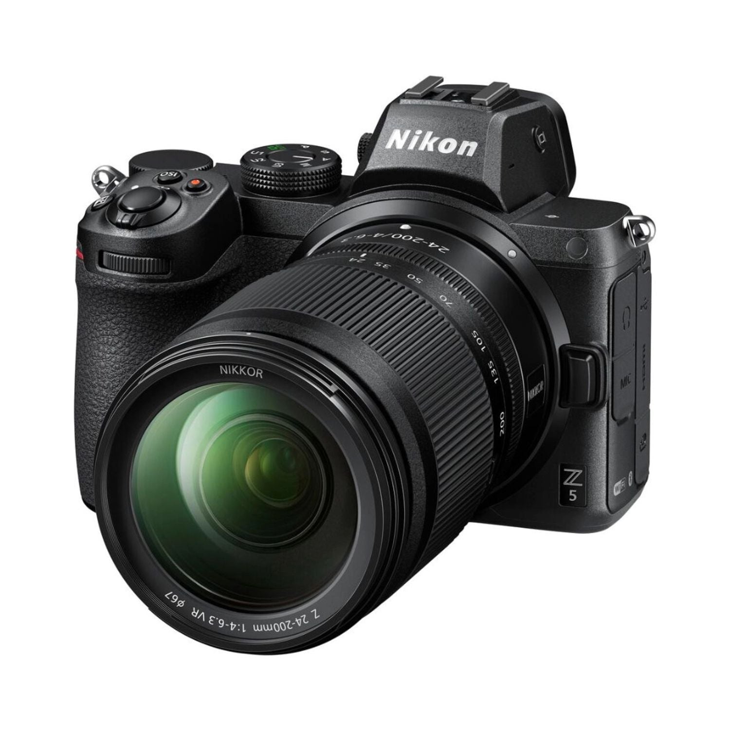 Nikon Z5 mirrorless camera with 24-200mm lens, front view with lens and controls visible