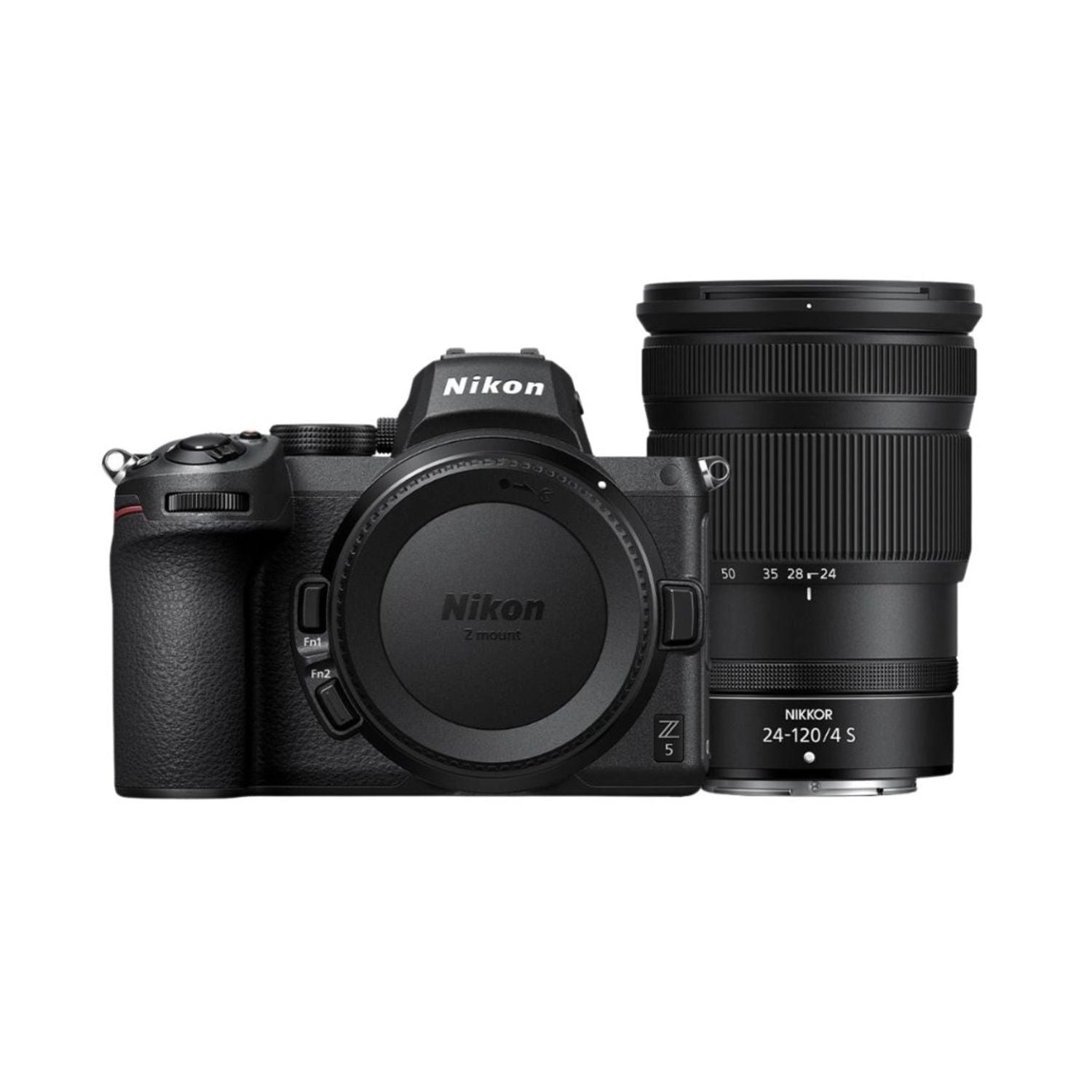 Nikon Z5 mirrorless camera with 24-120mm f/4 S lens, front view