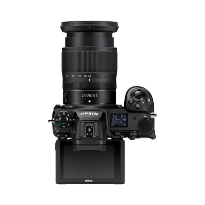 Kamera mit 24-70mm f/4 S-Linse, Ansicht von oben mit Bedienelementen