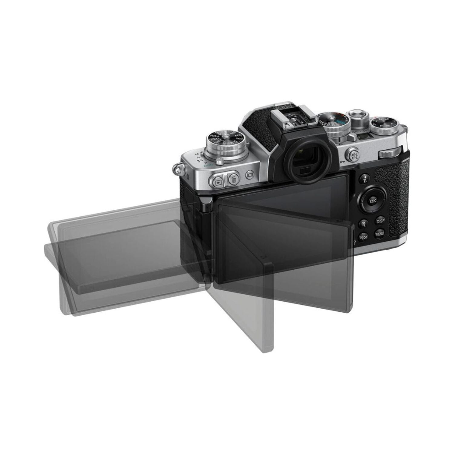 Spiegellose Kamera Z fc, Rückansicht mit ausklappbarem Display und Bedientasten
