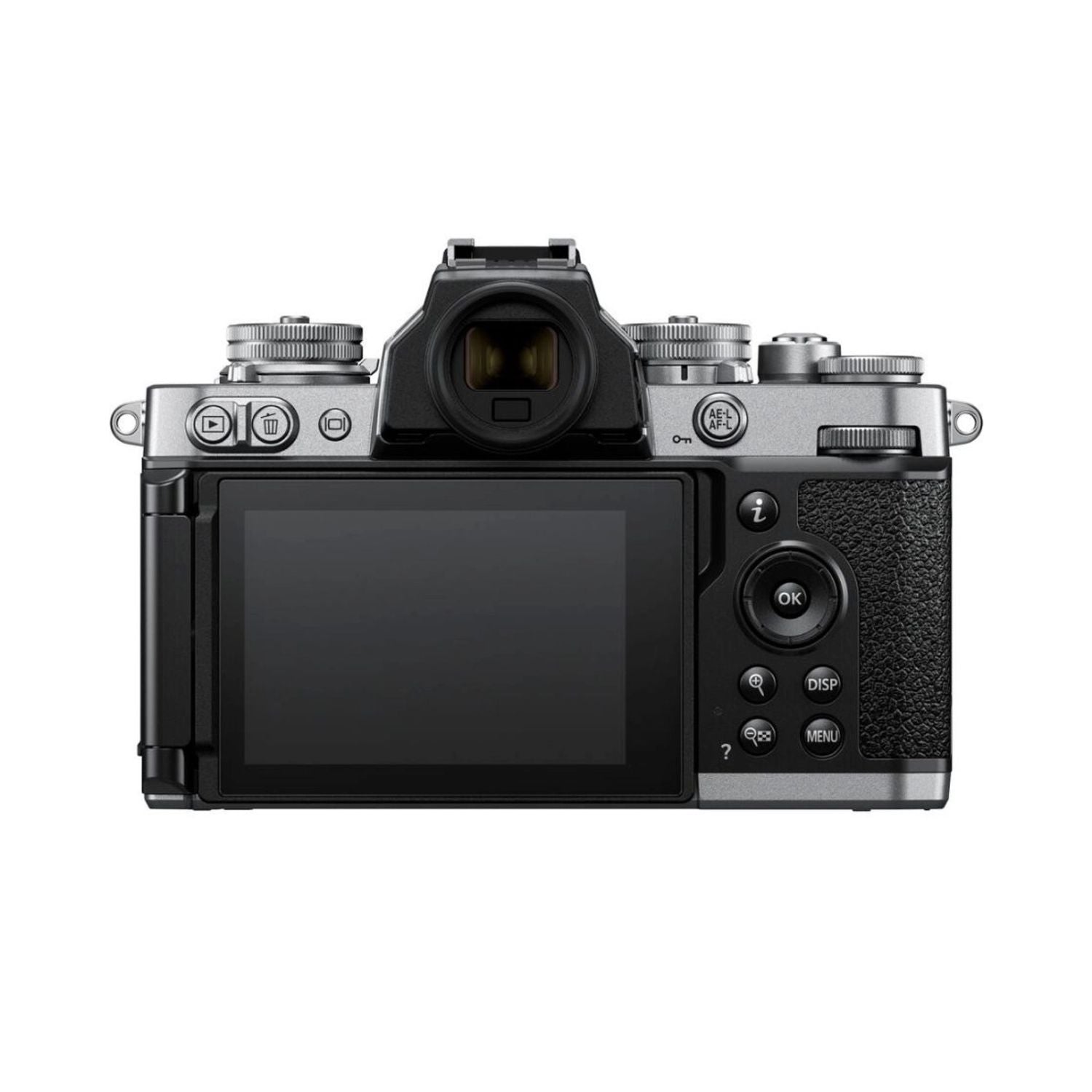 Rückansicht: Nikon Z fc Kamera mit 28mm f/2.8-Objektiv und LCD-Display