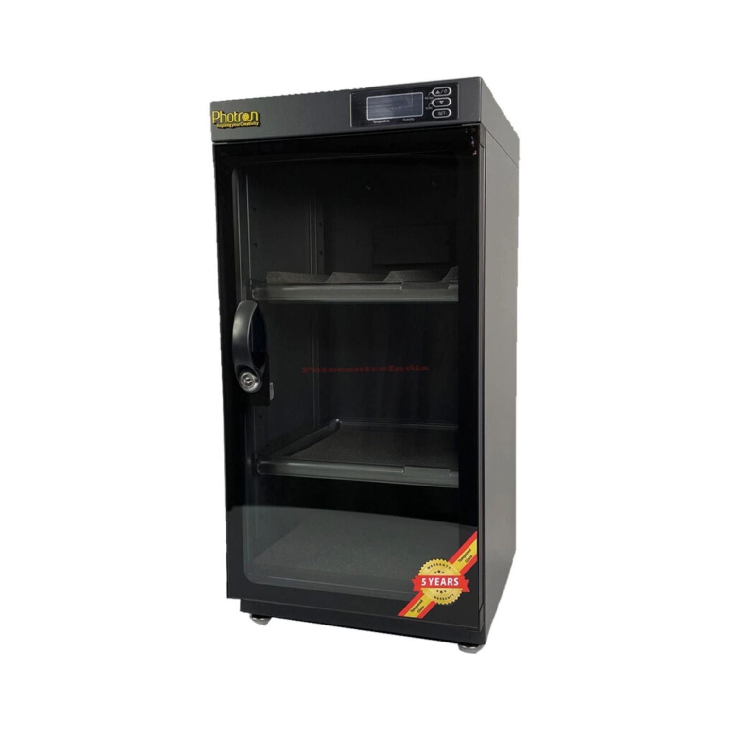 Dry cabinet (40L) with locked tempered glass door and adjustable interior shelf