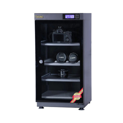 60L dry cabinet with front glass door and digital humidity display