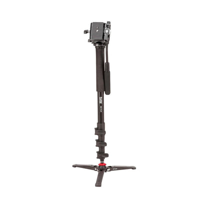 Black monopod with mounting head, flip-lock leg segments, and padded grip handle