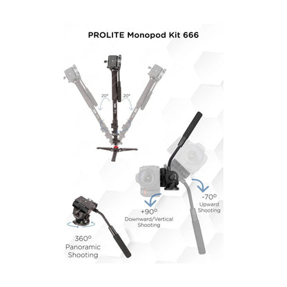 Prolite monopod kit with black monopod, camera mount head and tilt/rotate controls